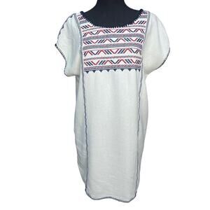 ASTR The Label Linen Blend Embroidered Dress Women M Boho White Short Sleeve